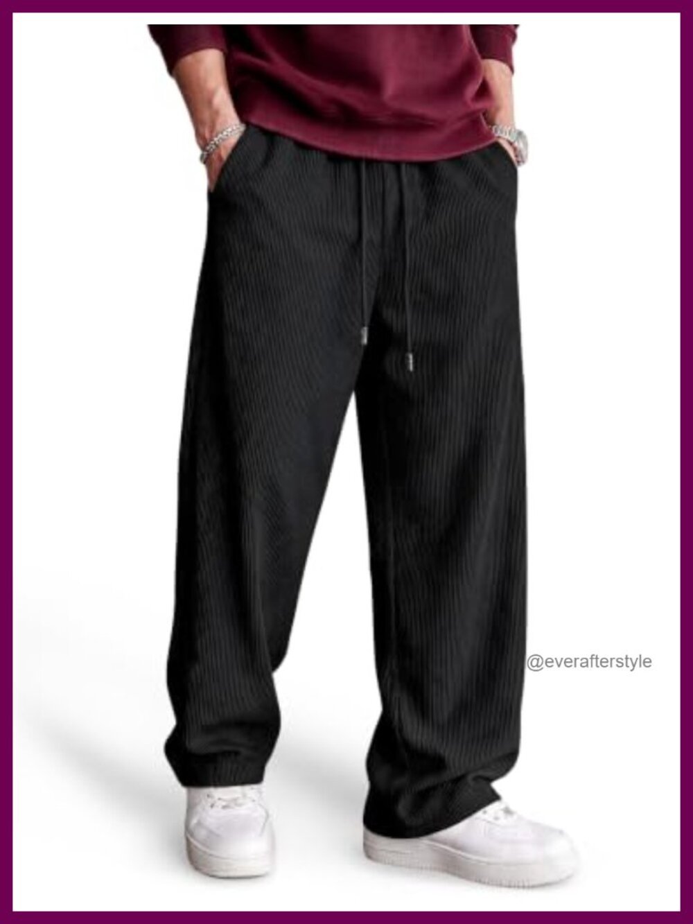 Men's Lightweight Corduroy-Style Straight Leg Drawstring Sweatpants